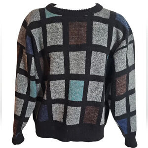 Lavane New York XL Grey Black Color Block Geometric Vintage 80s Coogi Sweater